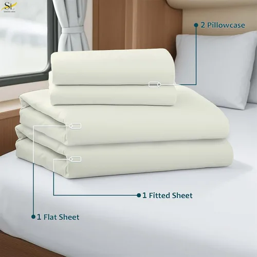 Vista 4 de Shreem Linen Juego de sábanas de microfibra de lujo de 4 piezas, bolsillo profundo para hasta 10 pulgadas, suave, resistente a las arrugas