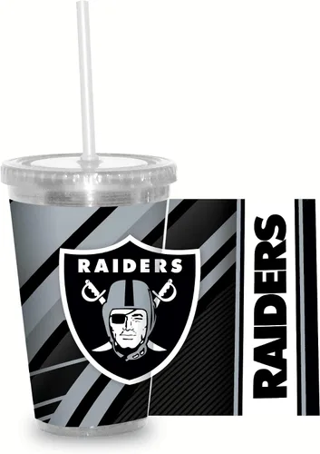 Vista 30 de Vaso transparente de fútbol NFL de 16 onzas con popote para fanáticos de la NFL