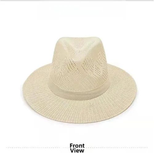 Vista 2 de Women Wide Brim Sun Hat Breathable Woven Summer Beach Cap UV Protection Fishing Beige