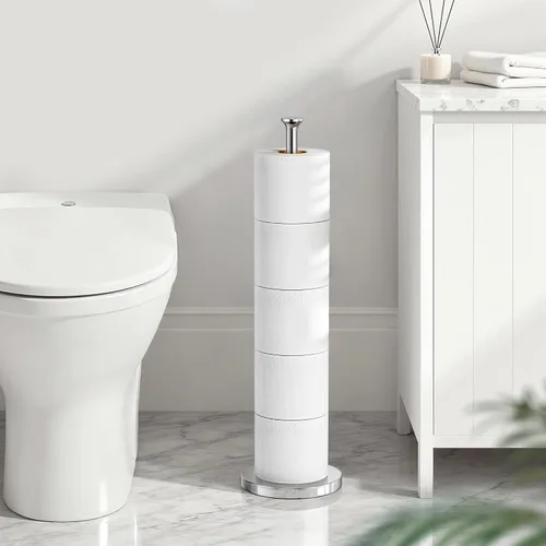Vista 8 de Soporte para papel higiénico (con función de reserva), soporte de almacenamiento de rollos de repuesto independiente, acero inoxidable, diseño