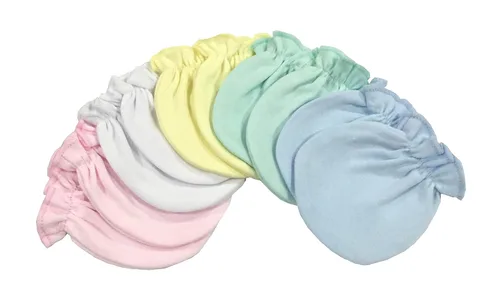 Vista 2 de Color sólido mezcla 5 algodón recién nacido bebébebé sin rasguño mitones guantes 0-3 meses