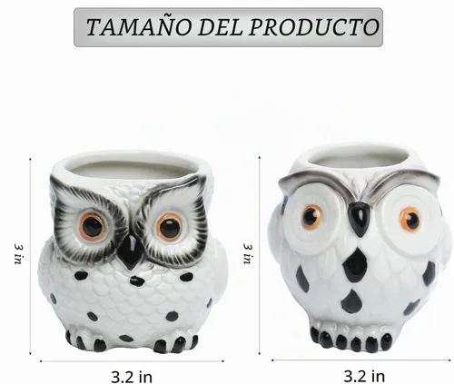 Vista 4 de Macetas de cerámica de búho, mini macetas de 3 pulgadas con soporte para lápiz de drenaje, bonita decoración, maceteros de flores, embalaje