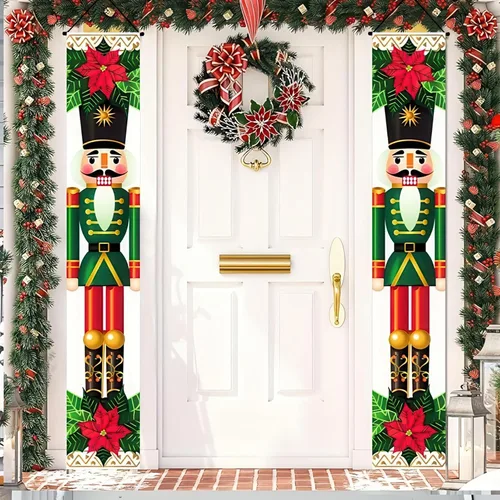 Vista 8 de BlissYard Estandartes de Porche Navideños de Cascanueces 12×71 Pulgadas Hola Invierno Feliz Navidad Decoraciones de Puerta Estandarte de Soldado