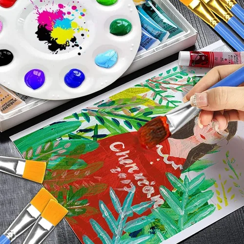 Vista 4 de 10 pinceles planos de 1 pulgada, pincel de pintura acrílica, cepillo de nailon sintético para el cabello, pincel de pintura para pintura