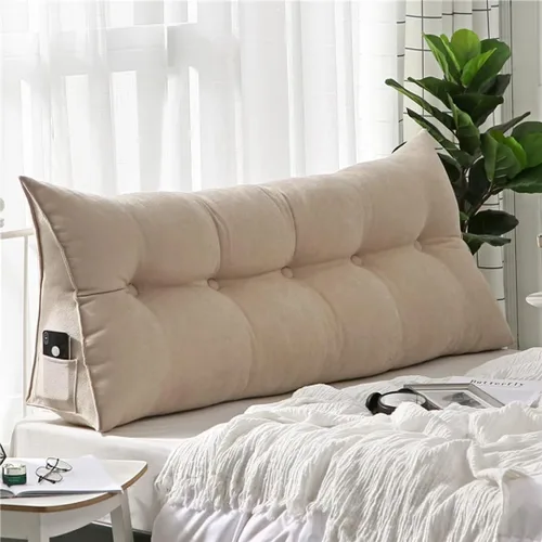Vista 10 de Almohada triangular de lectura para reposo en cama, cojín grande para cabecero, respaldo largo, almohada de cuña con funda extraíble y dos bolsillos