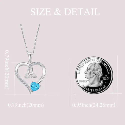 Vista 5 de Collar de corazón con nudo celta de plata de ley 925, collar con colgante para mujer, joyería de piedra natal