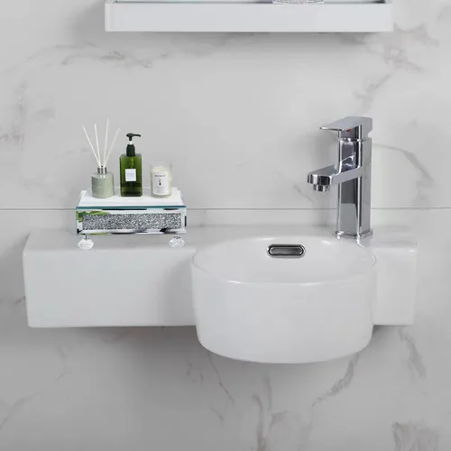 Vista 2 de TACIDON Elevador de cristal con espejo para fregadero de cocina, encimera de baño, decoración moderna. Soporte de pedestal de cristal