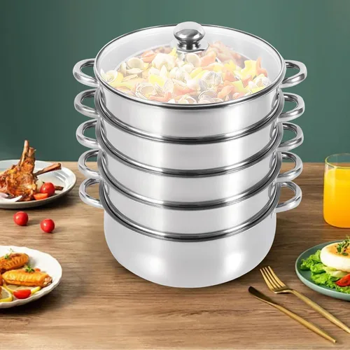 Vista 3 de 5 Tier Acero Inoxidable Cocina Vapor Set Pan Cook Pot con Tapa de Vidrio USA
