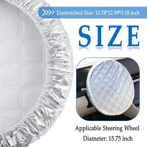 Vista 2 de Cubierta de Volante de Coche con Protección Solar, Cubierta de Rueda de Coche de Película de Aluminio para Aislamiento Térmico y Enfriamiento