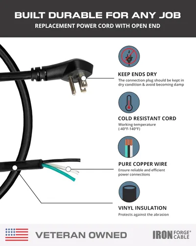 Vista 4 de Iron Forge Cable Cable de alimentación de calibre 12 de 3 pies, 15 amperios negro resistente, cable SJT de 3 clavijas de 12/3 clavijas con extremo