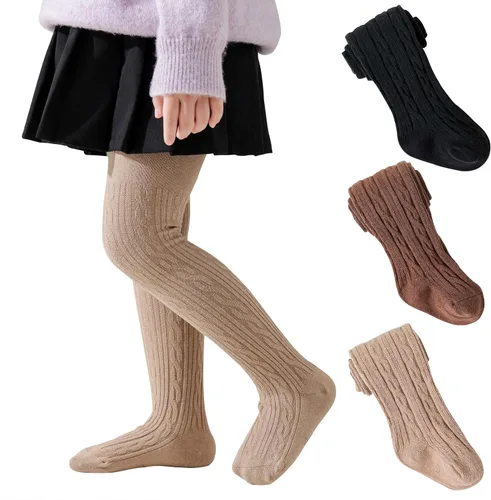 Vista 10 de Jormatt Medias de niña con punto trenzado, leotardos de algodón para niñas pequeñas, medias de invierno para recién nacidos y bebés