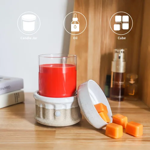 Vista 3 de VICTORIA AROMA Calentador de cera de cerámica para derretir – Calentador de cera eléctrico 3 en 1 sin humo y sin llama, calentador de velas fácil