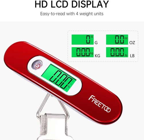 Vista 4 de FREETOO Báscula de equipaje portátil digital para maleta, báscula de viaje con función de tara, capacidad de 110 libras