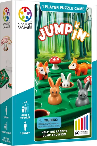 Vista 2 de SmartGames – Juego de rompecabezas lógico Jump in' con conejos, zorros y hongos, 60 desafíos, juego cerebral STEM, rompecabezas de viaje para niños
