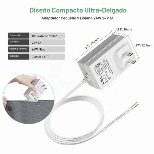 Vista 2 de Rollerhouse s 24V 1A 24W Blanco Enchufable Transformador DC Cargador Adaptador de Pared/Adaptador de fuente de alimentación/Cable de 5 pies, AC