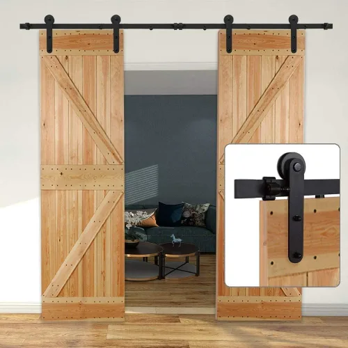 Vista 10 de CCJH Kit de herrajes para puerta corrediza de granero de 4 pies, resistente, suave y silencioso, fácil de instalar, se adapta a paneles de una sola