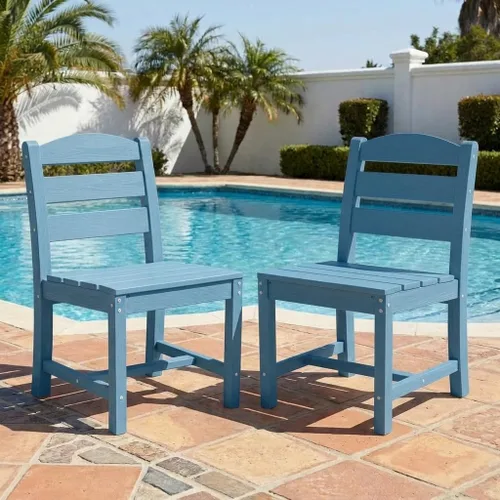 Vista 29 de SERWALL Outdoor HDPE Armless Dining Chairs Set of 2,All-Weather Use,Black Negro