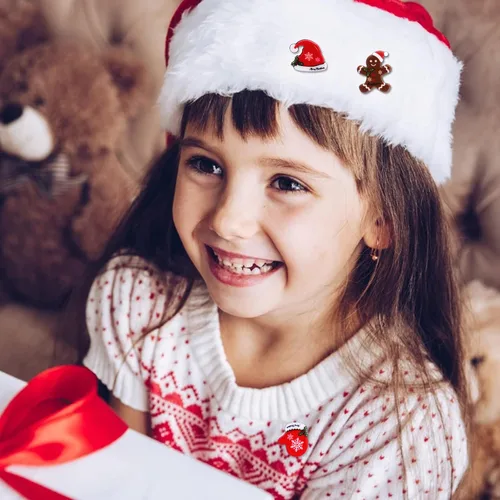 Vista 3 de LONG TIANTIAN 10 broches de Navidad lindos para Navidad, árbol de Papá Noel, Papá Noel, reno, broche de regalo para mujeres y niñas, Aleación