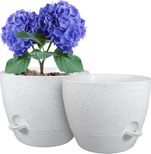 Vista 11 de Macetas de 8 pulgadas con riego automático, juego de 2 macetas de plástico con agujeros de drenaje de malla para plantas de jardín y flores, macetas