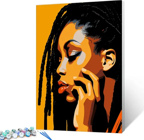 Vista 2 de Pintura por Números Afroamericana DIY Pintura Acrílica Kit de Pintura por Números para Niños Adultos Principiantes Chica Negra de Moda DIY Pintura