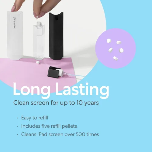 Vista 5 de Paperlike® Kit de limpieza todo en uno, botella de spray de microfibra recargable y solución de limpieza + 5 tabletas de recambio, seguro para iPad