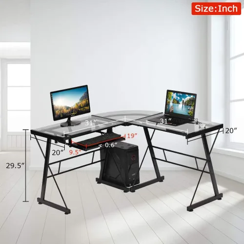 Vista 2 de Vnewone Escritorio de computadora para juegos, oficina, escritorio en forma de L, escritorio en esquina, negro, para estudiantes, oficina en casa