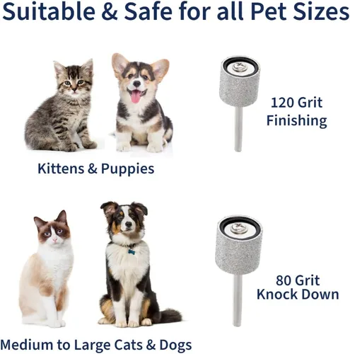Vista 6 de Molinillo de uñas para mascotas, rueda de diamante, grano 120 y grano 80, bandas de lijado para herramienta Dremel de uñas de mascotas, compatible