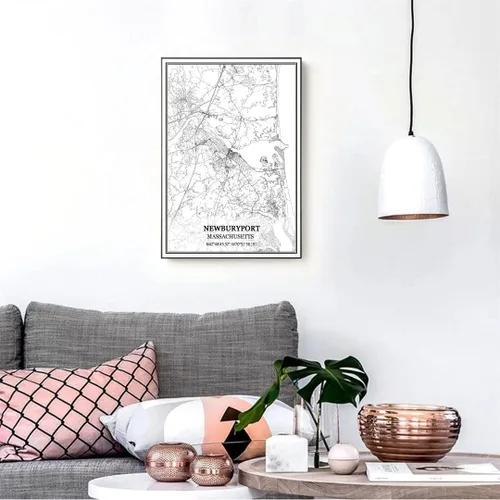 Vista 2 de TANOKCRS Newburyport Massachusetts USA America Map - Póster impreso en lienzo sin marco, moderno mapa blanco y negro, regalo de recuerdo, decoración