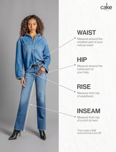 Vista 6 de Pantalones clásicos de mezclilla de tiro medio y corte recto para mujer