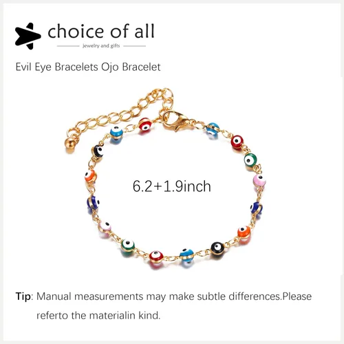 Vista 4 de Pulsera contra el mal de ojo, chapado en oro de 14 quilates, con cadena de ojo turco azul, para mujeres y niñas