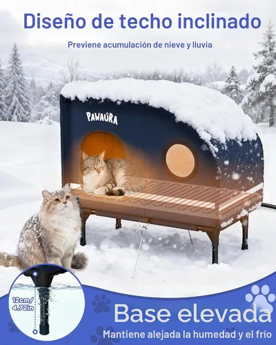 Vista 6 de Casa climatizada para gatos resistente a la intemperie para gatos al aire libre, refugio grueso estilo cámper con almohadilla térmica termostática