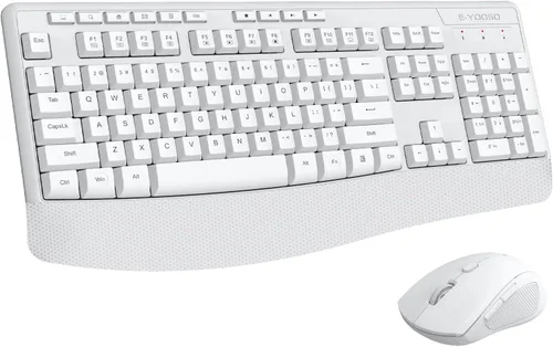 Vista 9 de Combo de teclado y mouse inalámbricos, E-YOOSO 2.4GHz, teclado inalámbrico ergonómico de tamaño completo con reposa muñecas, mouse USB inalámbrico