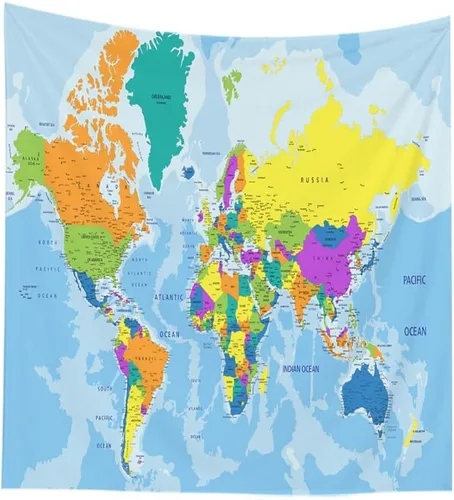 Vista 16 de CAPSCEOLL Tapiz de mapa del mundo para colgar en la pared, tapiz blanco y negro para decoración del hogar, 40 x 30 pulgadas, mapa para habitación