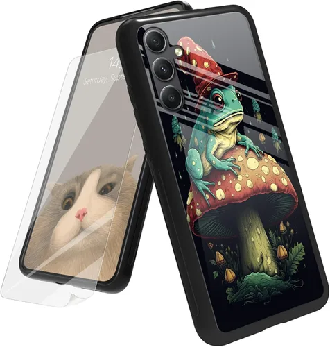 Vista 121 de Funda para Samsung Galaxy A12 5G con protector de pantalla, parte trasera de vidrio templado + TPU de silicona suave que absorbe los golpes