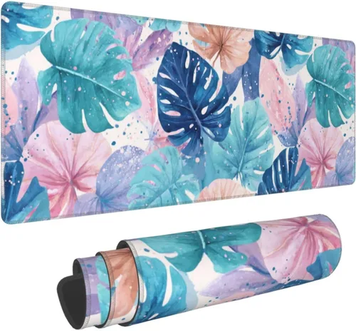 Vista 35 de Alfombrilla de mouse para juegos con diseño de flores y cerezas, base de goma antideslizante, alfombrilla de mouse extendida con bordes cosidos