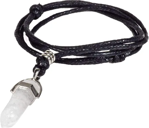 Vista 2 de BlueRica Colgante de cuarzo de cristal en collar ajustable de cuerda negra, Fibra natural, cuarzo creado