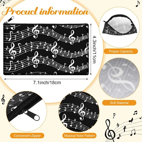 Vista 4 de Sweetude Paquete de 10 bolsas de maquillaje para profesores de música, bolsa de cosméticos para notas musicales, regalo de agradecimiento