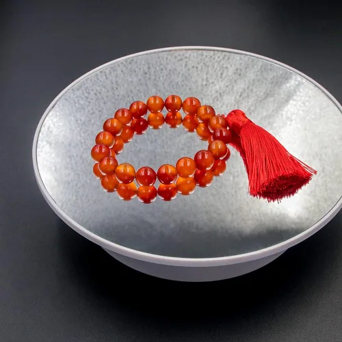 Vista 4 de Game Genshin Impact Hu Tao - Pulsera de cosplay con cuentas de cristal rojo, borla sedosa, elástica, para mujer, regalo de joyería, Piedra, No es