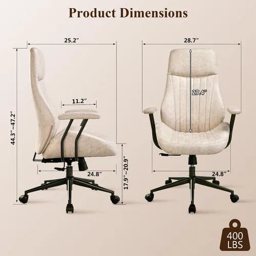 Vista 2 de Mid Century Modren - Silla de oficina, escritorio para computadora con ruedas, silla ejecutiva ergonómica de respaldo alto con soporte lumbar, silla