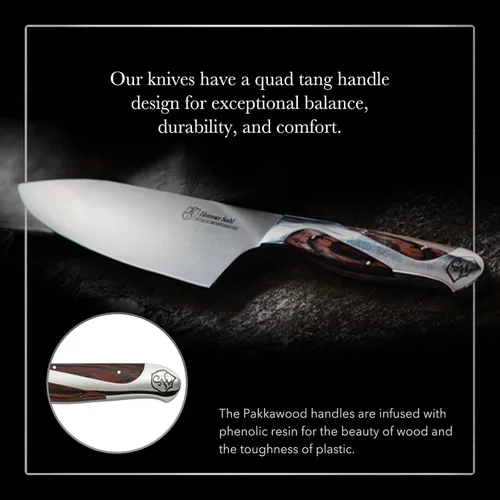 Vista 4 de Hammer Stahl Cuchillo de chef de 6 pulgadas, acero forjado alemán de alto carbono, cuchillo de cocina profesional, mango ergonómico de madera