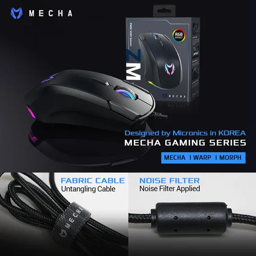 Vista 7 de Mecha ZM-1 - Ratón de computadora con cable RGB control DPI ajustable hasta 16 K sensor óptico PMW 3389 6 botones de programa interruptor Huano 7