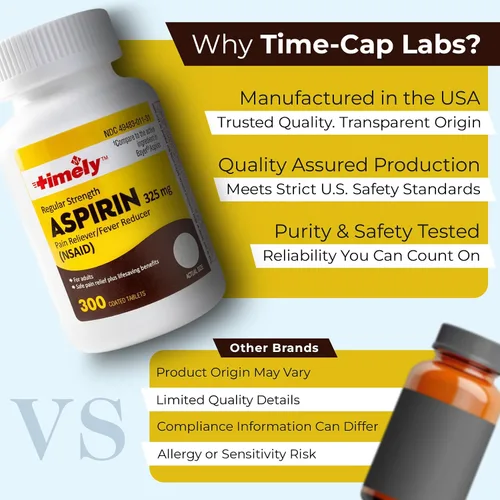 Vista 8 de Time-Cap-Labs - 300 unidades de aspirina de fuerza regular de 325 mg para adultos, en comparación con Bayer, tabletas de aspirina de fuerza regular