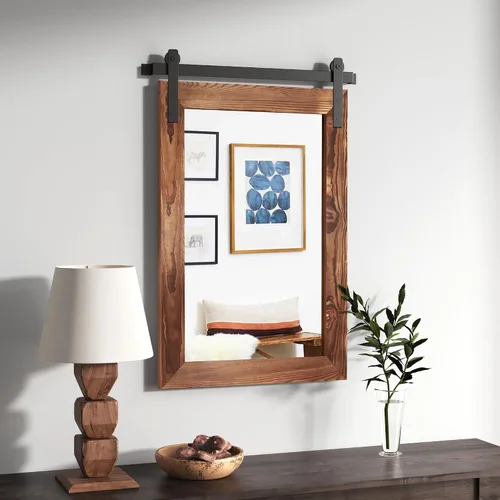 Vista 33 de COGOOD Espejo de puerta de granero de granja, 25 x 18 pulgadas, espejo decrativo con marco de madera rústica para baño, sala de estar, decoración