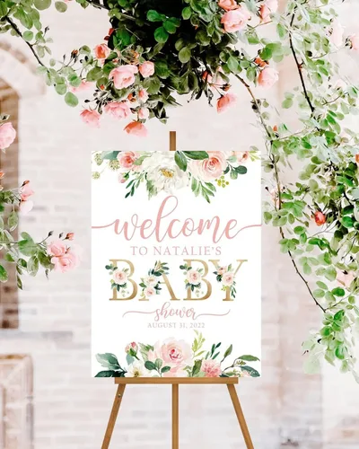 Vista 10 de Personalized Welcome Sign, Editable Baby in Floral Welcome Poster, Spring Flowers Baby Shower Decoration