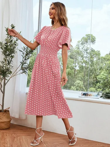 Vista 5 de Verdusa Vestido midi acampanado de manga corta con estampado de lunares para mujer