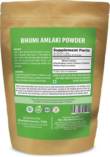 Vista 2 de HerbsForever Bhumi Amalaki Powder Phyllanthus Niruri Hierba ayurvédica para el bienestar, desintoxicación y vitalidad Sin OMG, vegano, sin