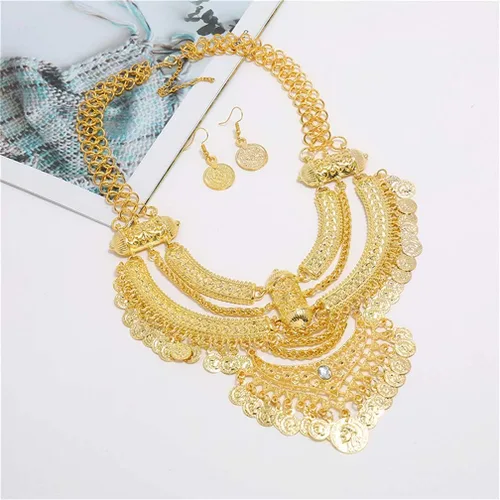 Vista 2 de Conjunto de joyas de estilo étnico punk con diseño bohemio y aretes para mujer, Metal, cristal