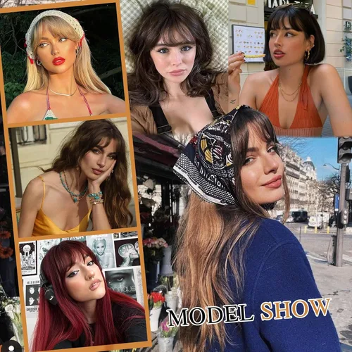 Vista 6 de BOGSEA Flequillo con clip, flequillo falso de cabello humano 100% real con clip, extensiones de cabello con fleco y sienes, postizos para mujeres