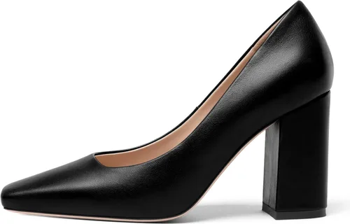 Vista 2 de FOGEENA Zapatos de tacón alto con puntera cuadrada para mujer, estilo casual, de 3.34 pulgadas