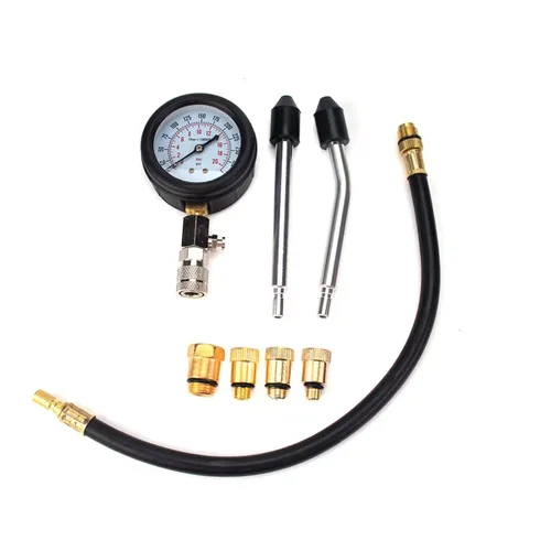 Vista 2 de Kit de comprobador de compresión de 8 piezas, medidor de presión de cilindro de motor de gasolina de 0-300 PSI, herramienta automotriz para Negro